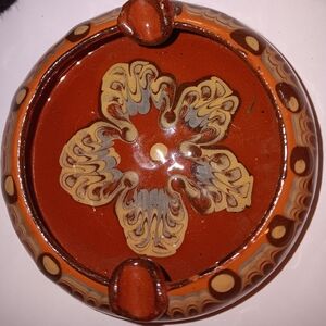 Brown Ceramic Decorative Plate with Mandala Design